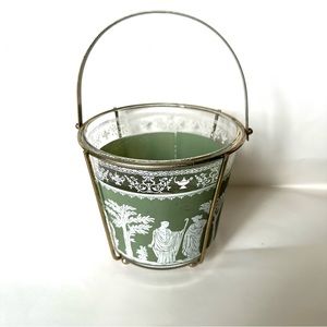 Vintage Jeanette Hellenic Green Ice Bucket With Metal Holder